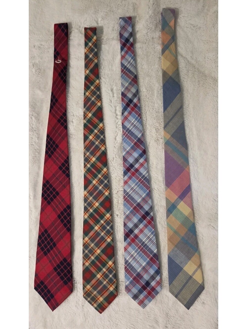 4 Vintage Madras Plaid Tartan Ties Red Blue Pink Yellow Tommy Hilfiger Britt